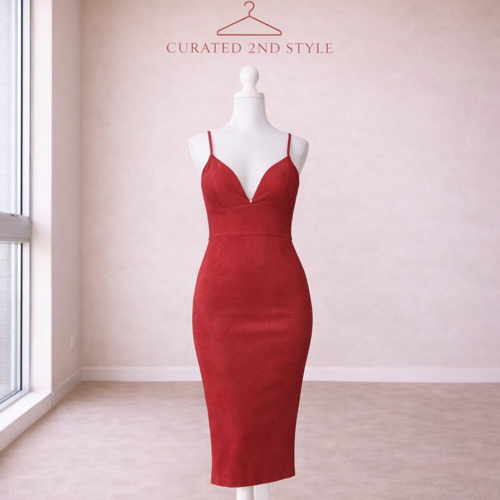 Lulus Red Suede Bodycon Midi Dress Small | Worn Once